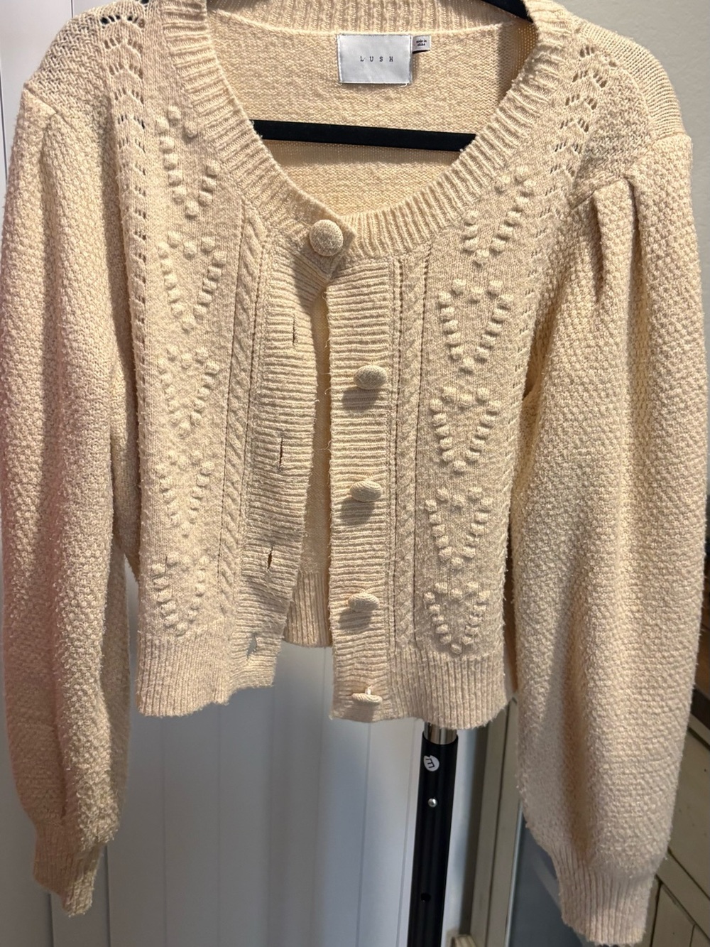 Lush Cream Textured Bobble Knit Cardigan